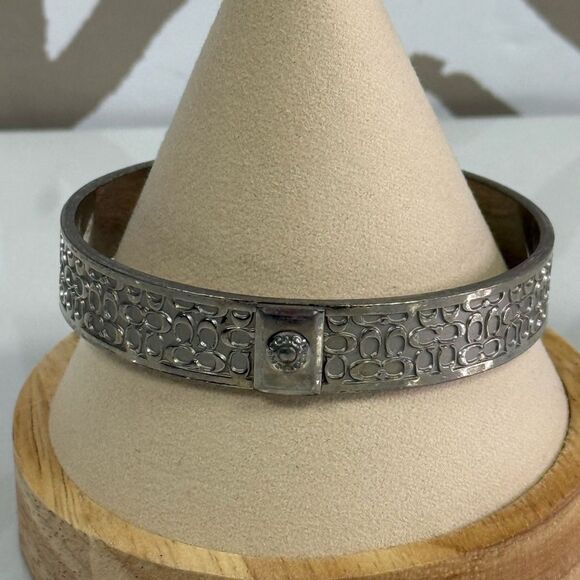 Coach Silvertone All Over Logo Bangle Bracelet - Picture 1 of 3
